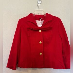 CAbi Red Blazer with Bow and Gold Buttons